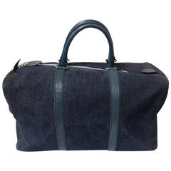 Vintage Christian Dior Bagages navy genuine suede leather travel duffle bag