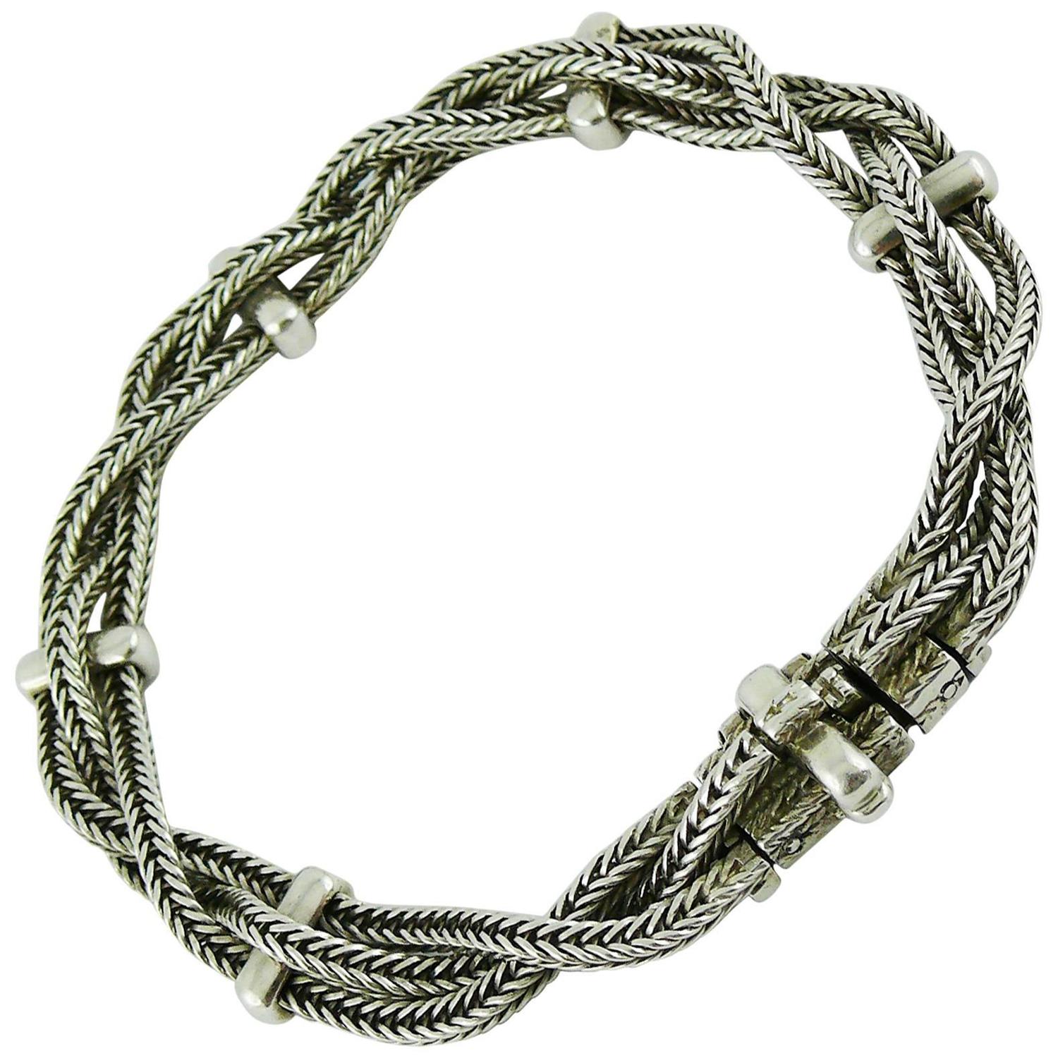 Hermes Vintage Rare Sterling Silver Bracelet For Sale at 1stdibs
