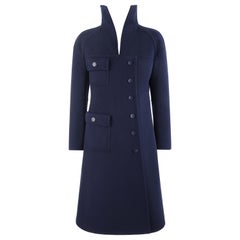 COURREGES c.1970's Couture Future Marine Navy Asymmetrical Button Front Overcoat