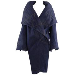 Vintage Norma Kamali OMO denim wrap Coat with Large Collar