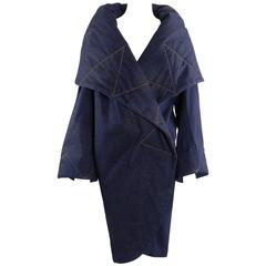 Norma Kamali OMO denim wrap Coat with Large Collar