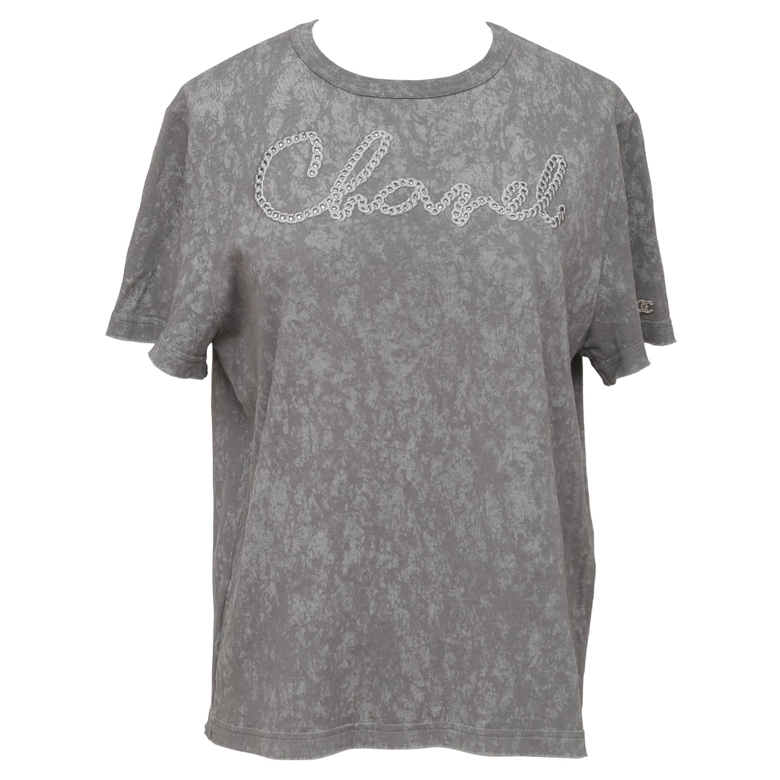 CHANEL Grey T-Shirt Top Shirt Short Sleeve Crew Neck Tie-Dye 34/36 2020