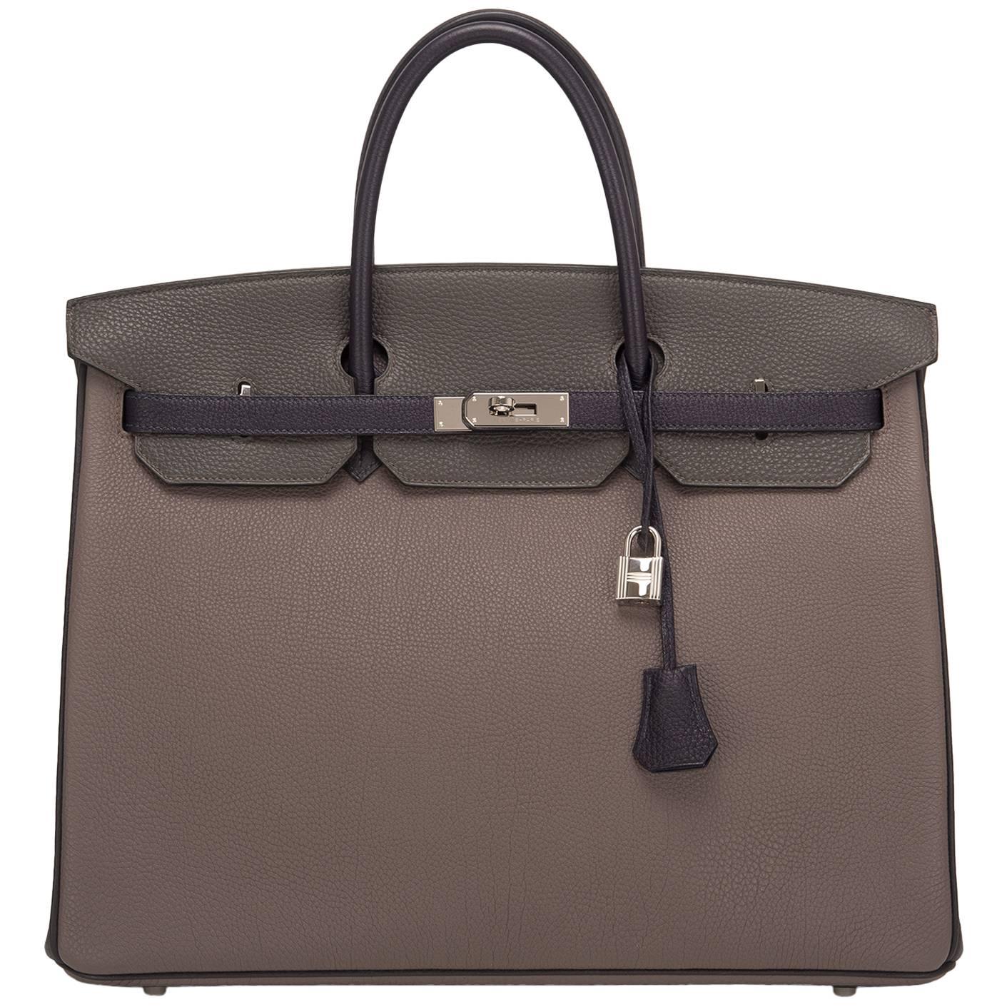 Hermes SO Horseshoe Tri-Color Etain, Indigo, Graphite Togo Birkin 40cm
