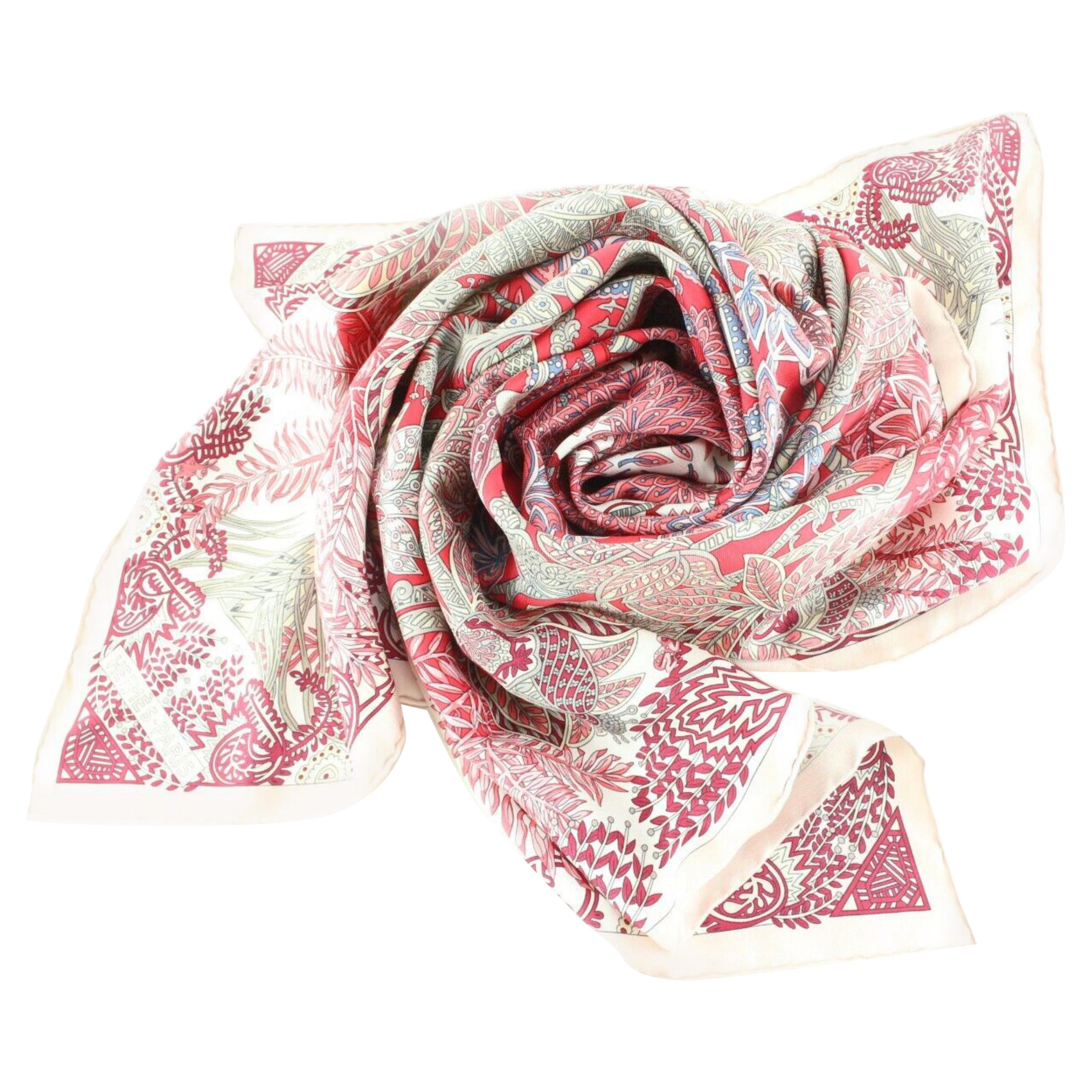 Hermes Pink Red Floral Silk Scarf 2h0315c