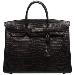 Hermes Black Matte Porosus Crocodile Birkin 40cm Palladium Hardware