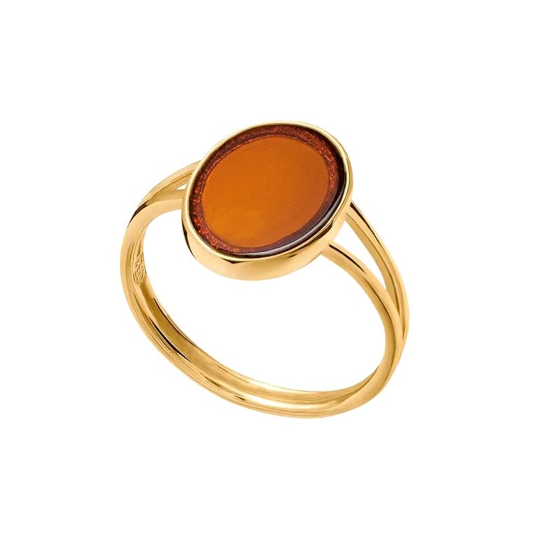 Ring Treasure of Baltic Sea with amber gold size 6 For Sale