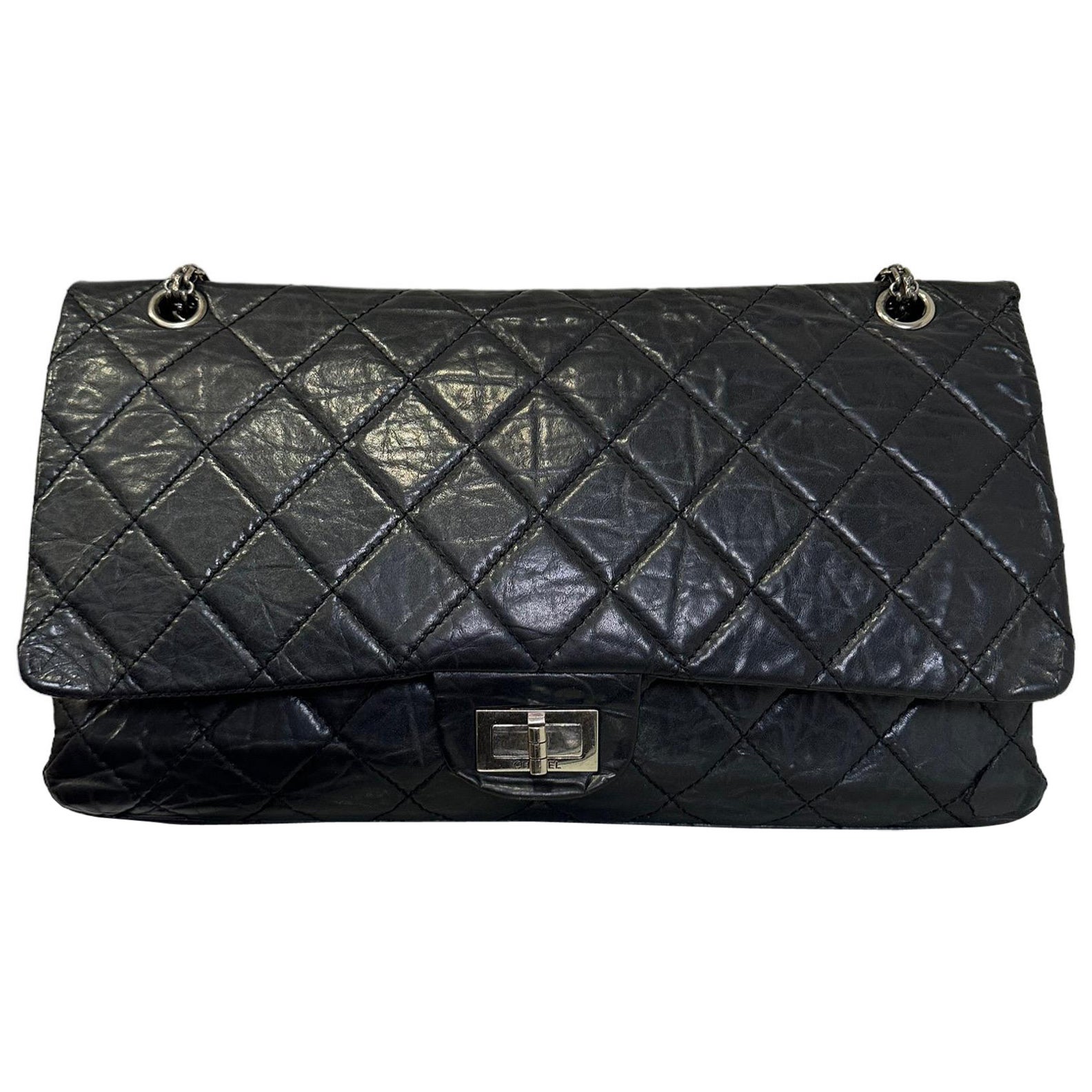 Chanel Kelly Mademoiselle Lock Top Handle Bag Quilted Glazed Calfskin East  West at 1stDibs