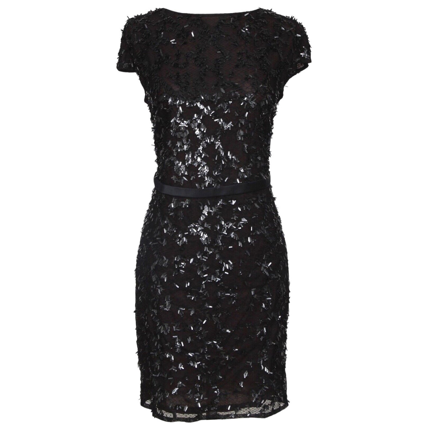 GUCCI Black Dress Cap Sleeve Sequin Paillette Netting Sz 38 RUNWAY For Sale