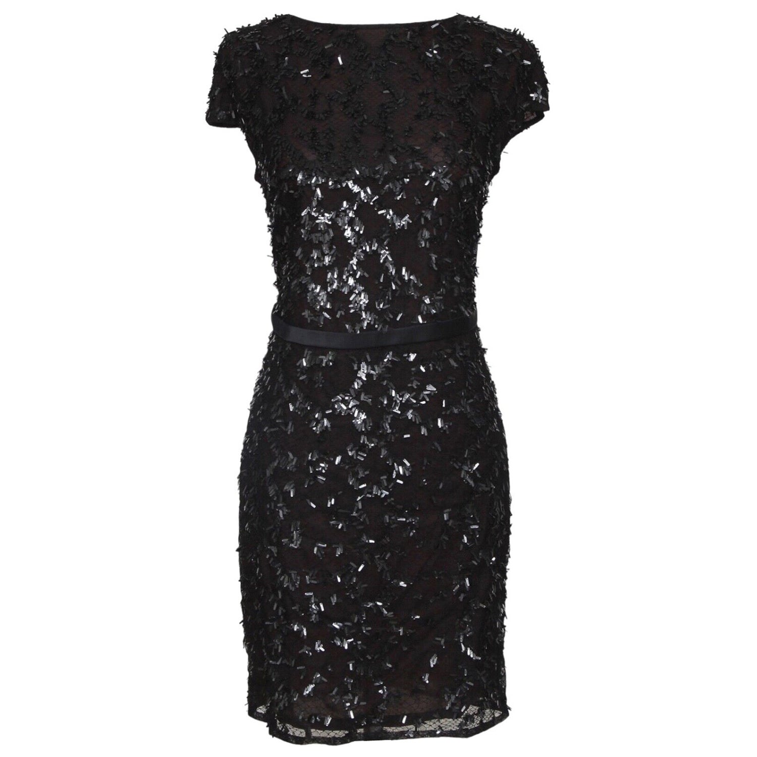 CHANEL Dress Cap Sleeve Black Cocktail Evening Tiered Bow Sheath Wool Sz 38  For Sale at 1stDibs
