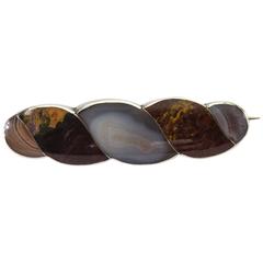 Superb Large Victorian Silver Scottish Agate Pebble Brooch Pin c1890 6