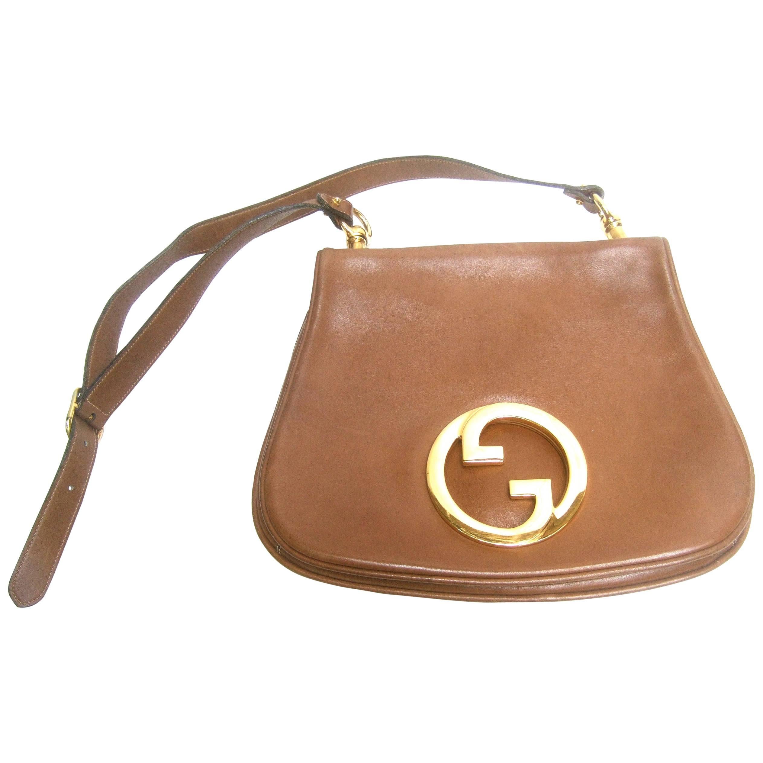 Gucci Italy Caramel Brown Leather Blondie Shoulder Bag c 1970s