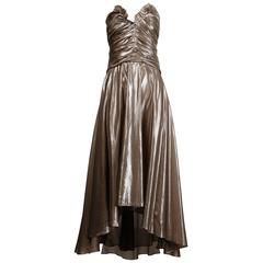 Yves Saint Laurent Strapless Metallic Gunmetal Silk Evening Dress 12