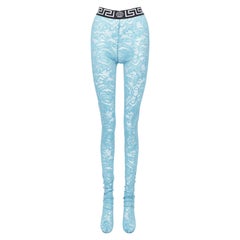 new VERSACE Underwear Medusa Greca waist band blue floral lace tights L