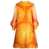 Pab 1960s Vintage Screen Print Silk Chiffon Mod Dress in Yellow and Orange