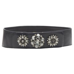 OSCAR DE LA RENTA black leather strass crystal jewel embellished belt S 27"