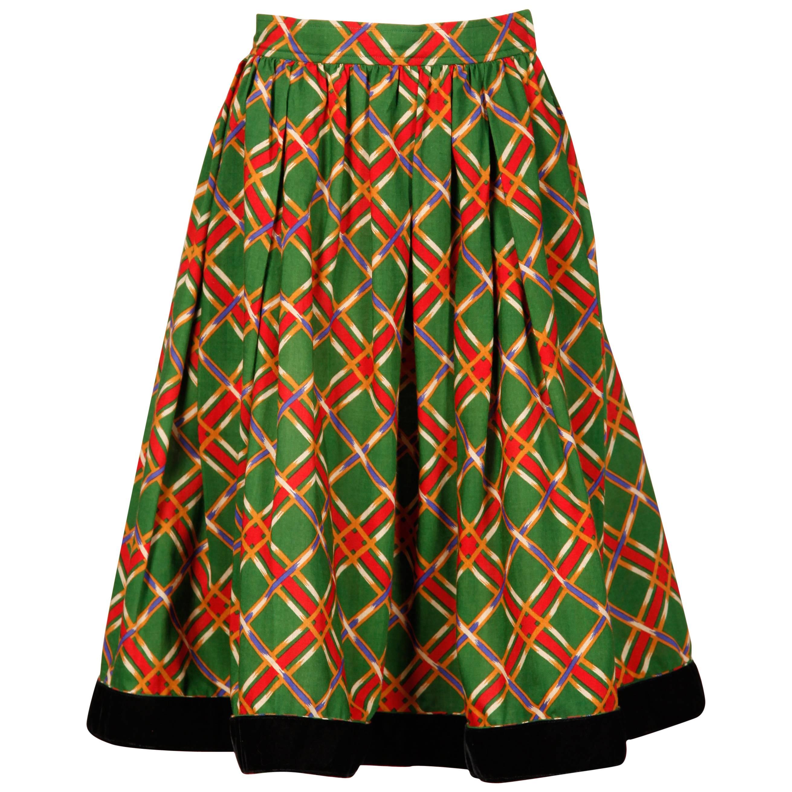 Yves Saint Laurent 1970s Vintage Plaid Wool Midi Skirt For Sale