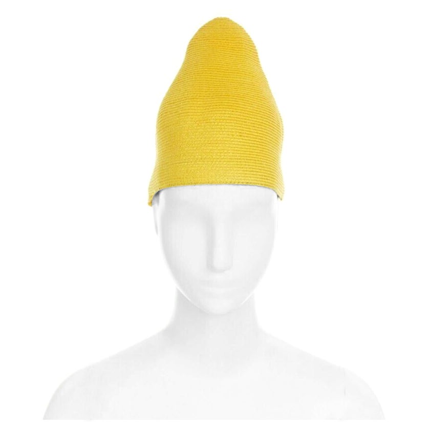 ISSEY MIYAKE PLEATS PLEASE yellow raffia straw woven pointed moroccan hat For Sale