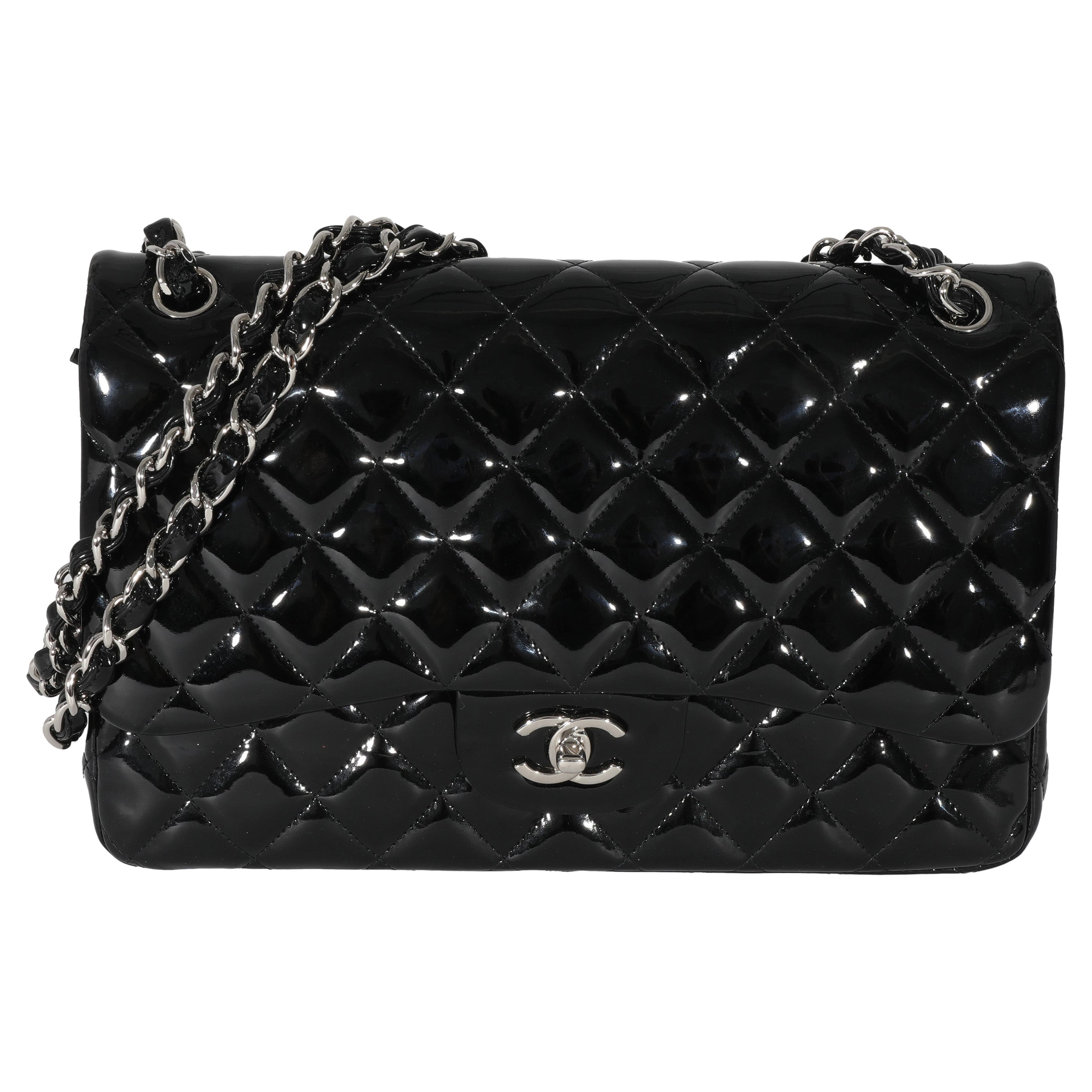Chanel Black Patent Classic Jumbo Double Flap Bag For Sale at 1stDibs