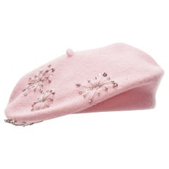 new MISS JONES Stephen Jones Pins candy pink wool safety pin crystal beret hat