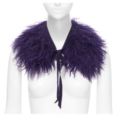 MIU MIU purple dye shaggy curly sheep shearling fur tie neck collar