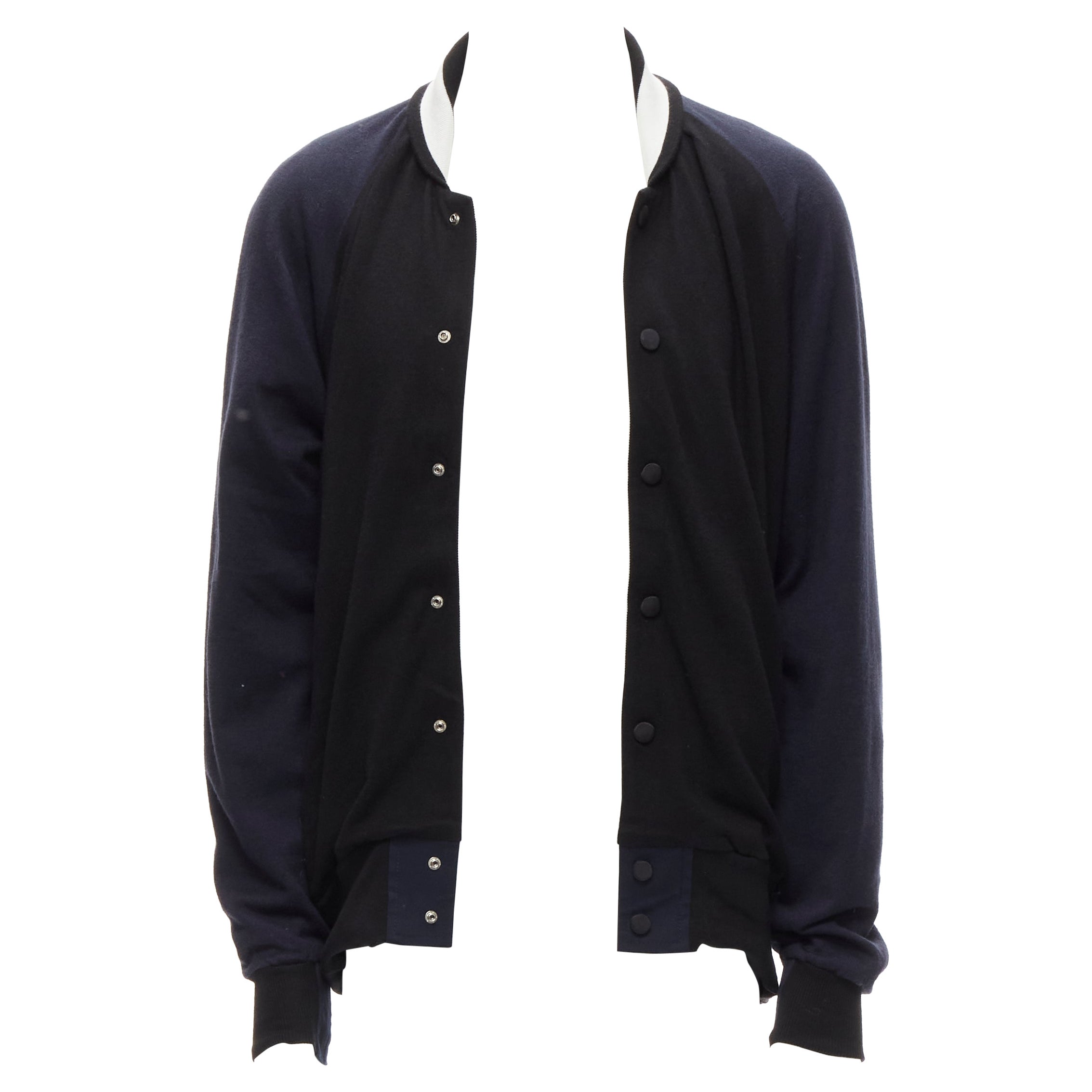 SACAI navy black cotton cashmere blend white raglan bomber JP2 M For Sale