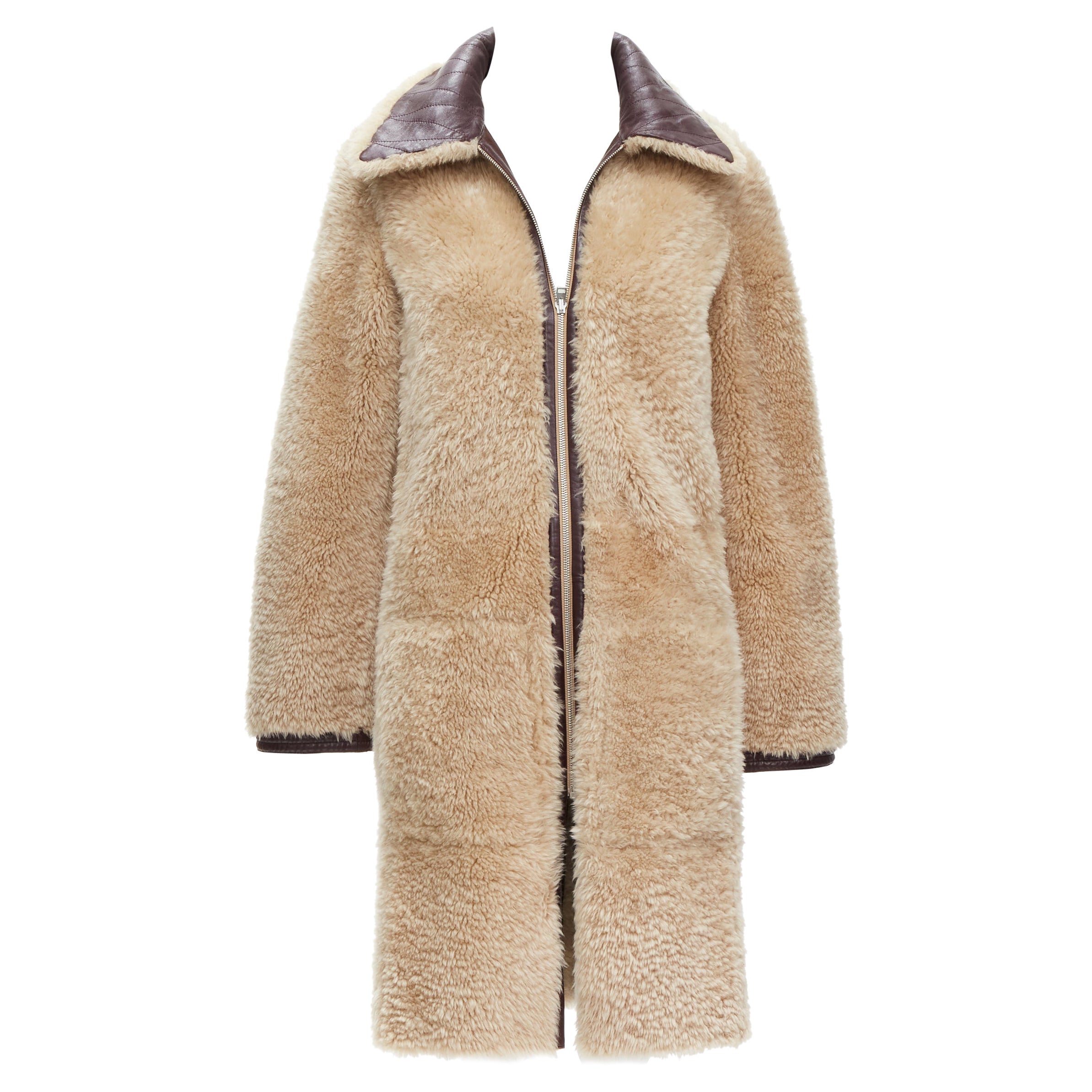 OLD CELINE Phoebe Philo brown lambskin sheep shearling fur reversible coat FR36