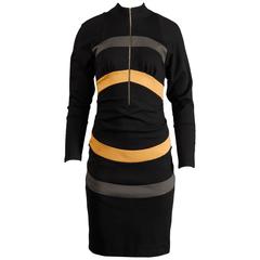 Thierry Mugler 1980s Vintage Avant Garde Circular Striped Long Sleeve Dress 2