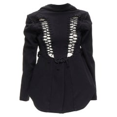 COMME DES GARCONS 2004 Giacca decostruita in pizzo nero con occhielli a 2 vie M