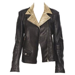 FAITH CONNEXION black pebble leather metallic gold back moto biker jacket FR38 S