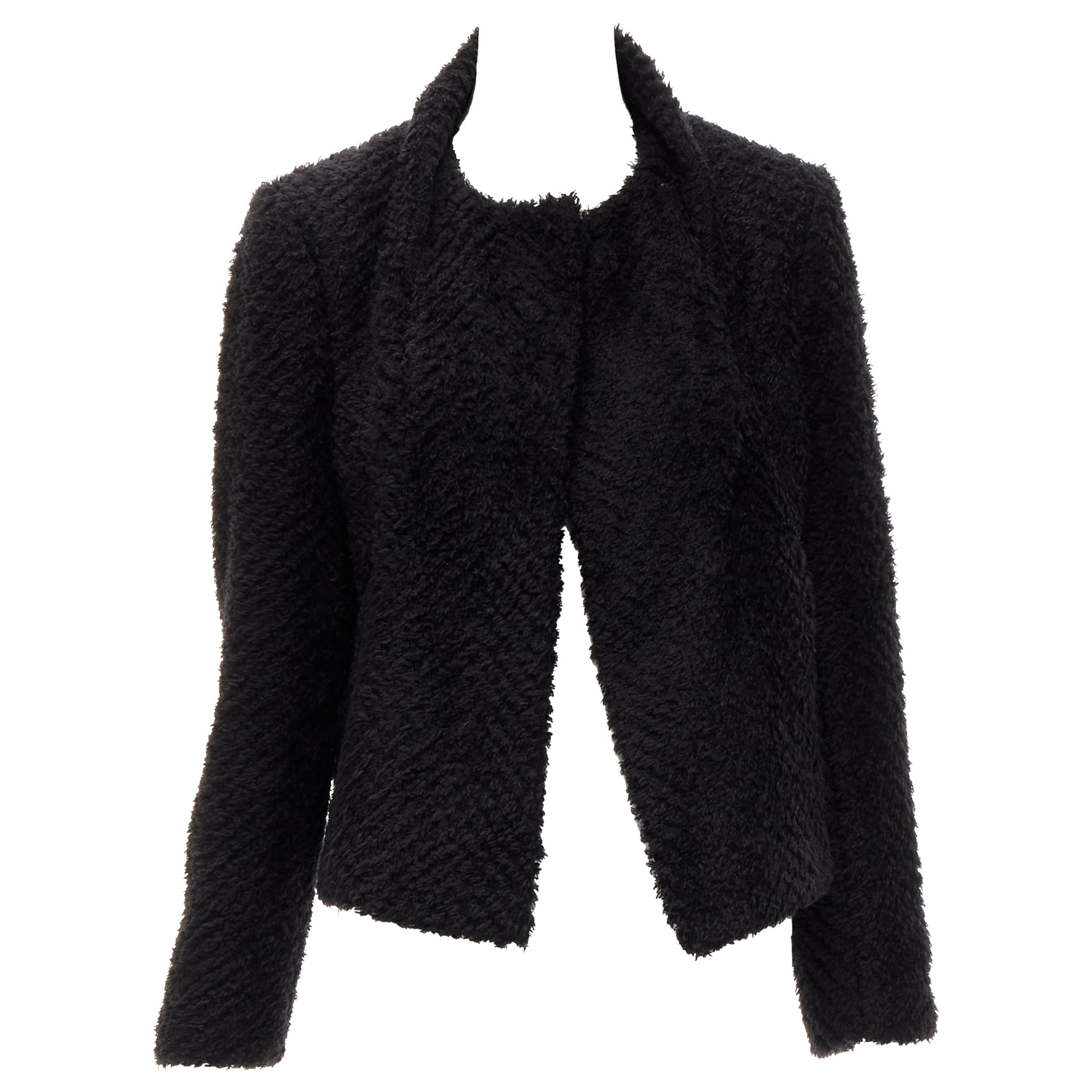 ISABEL MARANT black wool blend fluffy stand collar minimal jacket FR36 S For Sale