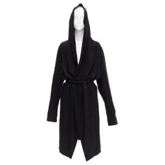 Used RICK OWENS DRKSHDW black cotton thick jersey hooded belted robe jacket S