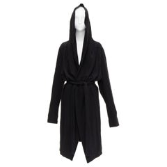 RICK OWENS DRKSHDW black cotton thick jersey hooded belted robe jacket S