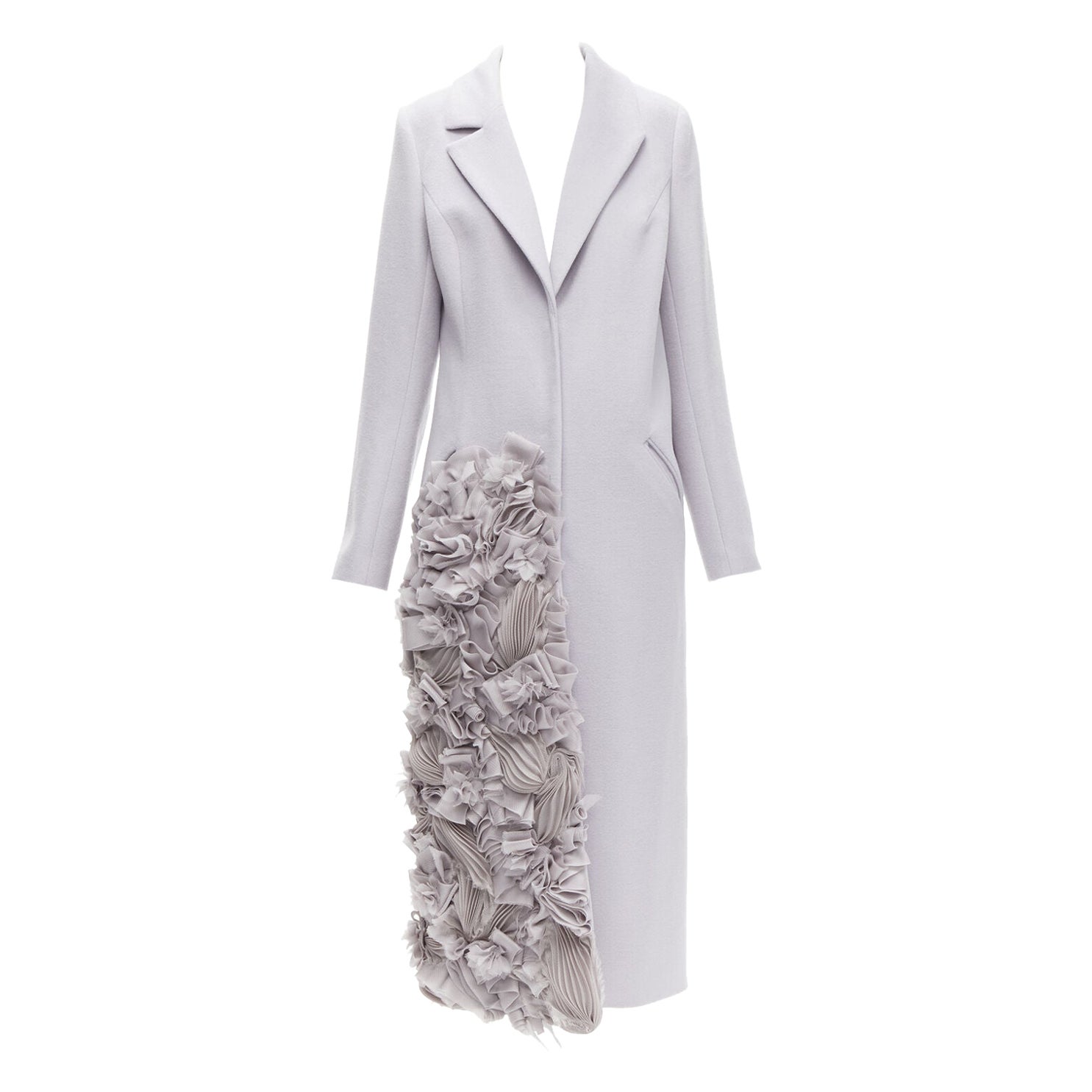 RUBAN ATELIER 100% cashmere lilac grey ruffle applique oversized coat XS For Sale