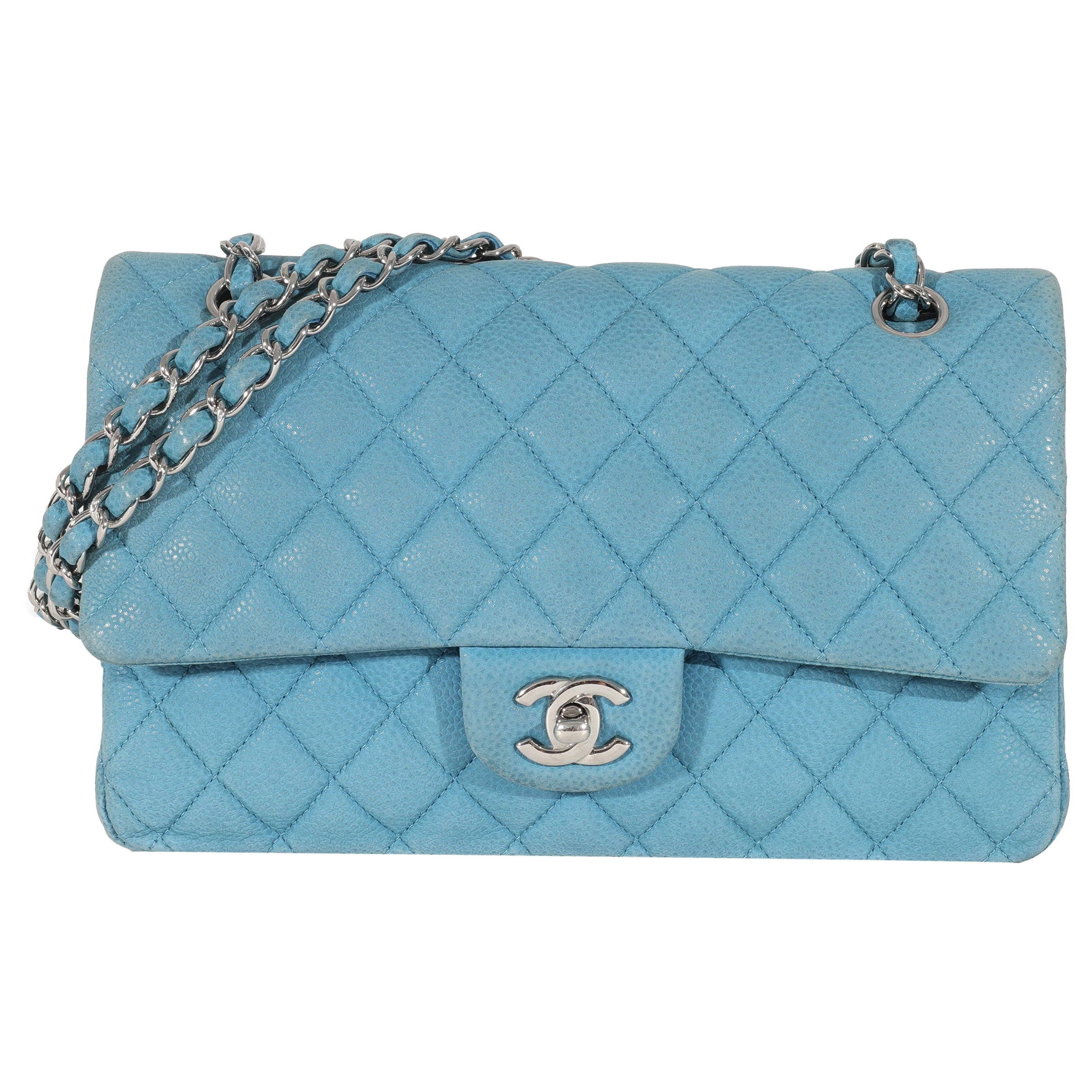 Chanel Blue Matte Caviar Medium Classic Double Flap Bag For Sale