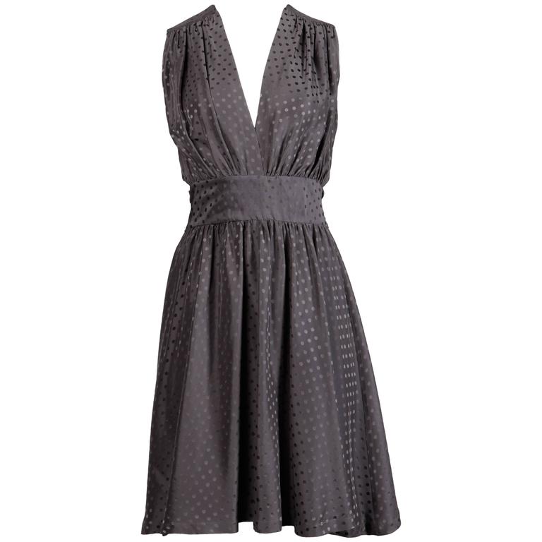 Balenciaga Gray Polka Dot Silk Dress with Deep-V Neckline For Sale at ...