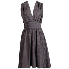 Balenciaga Gray Polka Dot Silk Dress with Deep-V Neckline