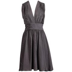 Balenciaga Gray Polka Dot Silk Dress with Deep-V Neckline 10