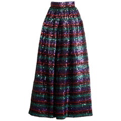 1970s Vintage Striped Metallic Sequin Maxi Skirt