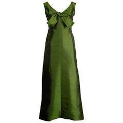Nan Duskin 1960s Vintage Olive Green Silk Shantung Maxi Dress