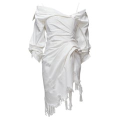 ALEXANDER WANG white heavy distressed cotton denim drape fitted dress US0 XS