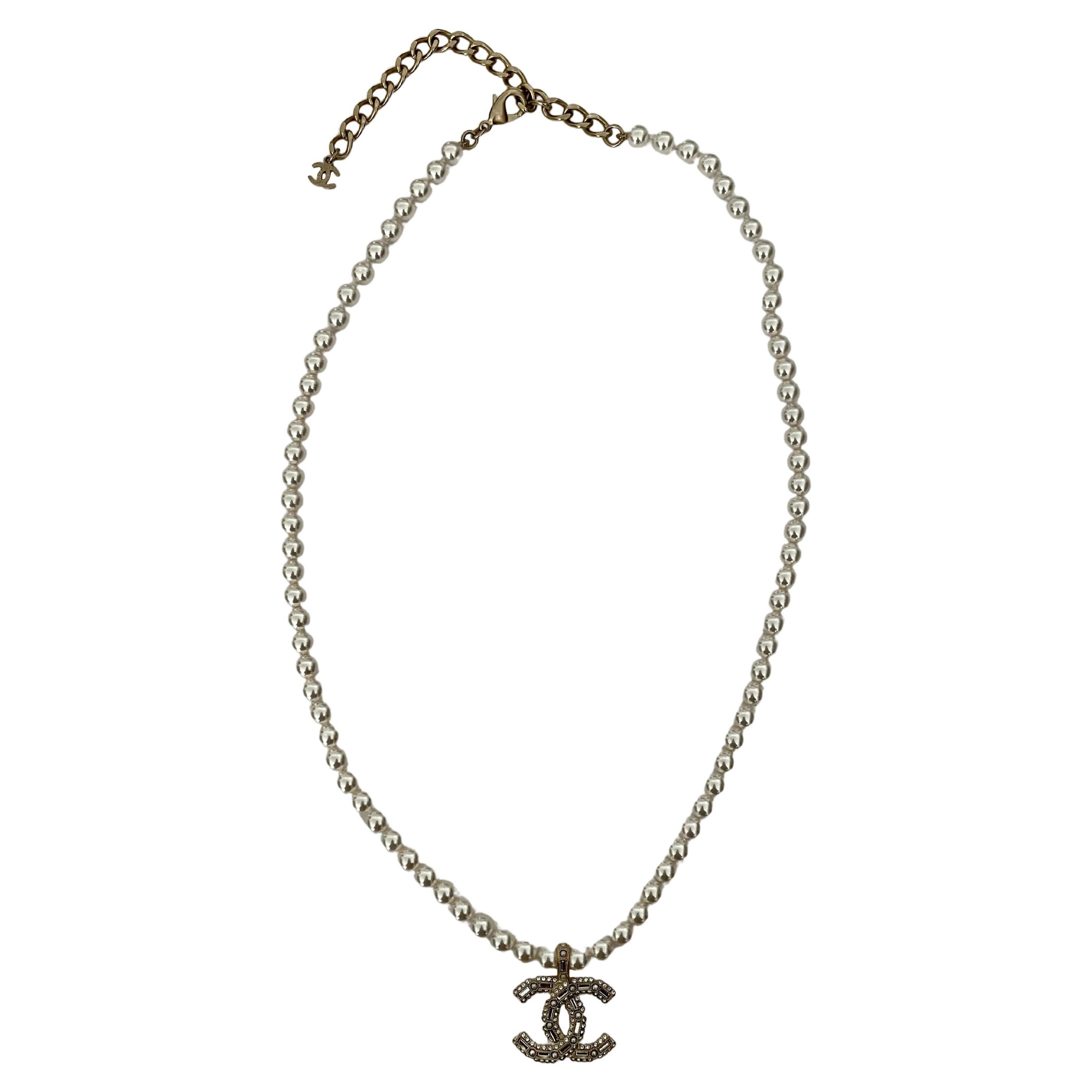 Chanel Iconic Faux Pearls Logo Necklace For Sale
