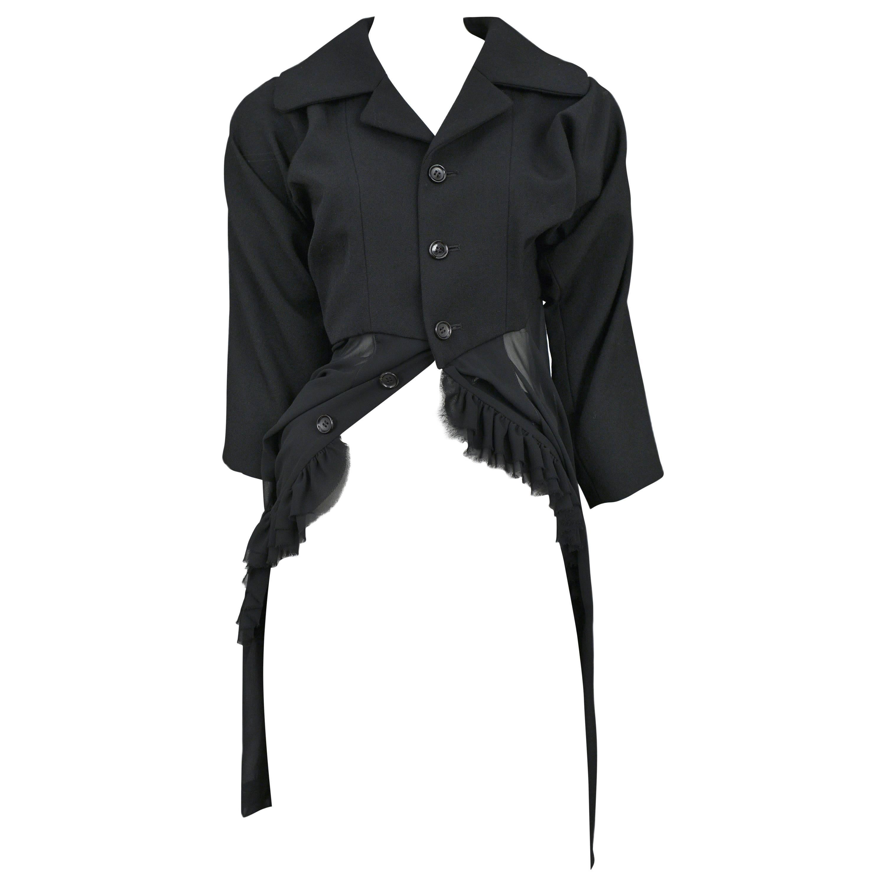 Comme des Garcons Black Wool & Sheer Ruffle Jacket For Sale
