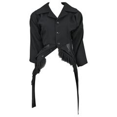 Retro Comme des Garcons Black Wool & Sheer Ruffle Jacket