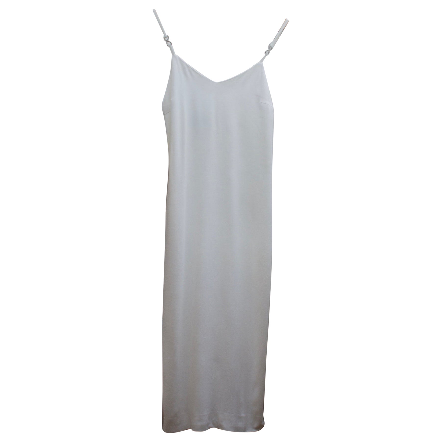 Versus by Gianni Versace Weißes Slip-Kleid aus den 90ern mit silbernen Strasssteinen an den Schultern  im Angebot