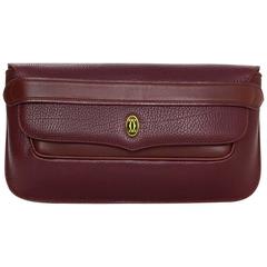 Cartier Burgundy Leather Vintage Envelope Clutch Bag GHW