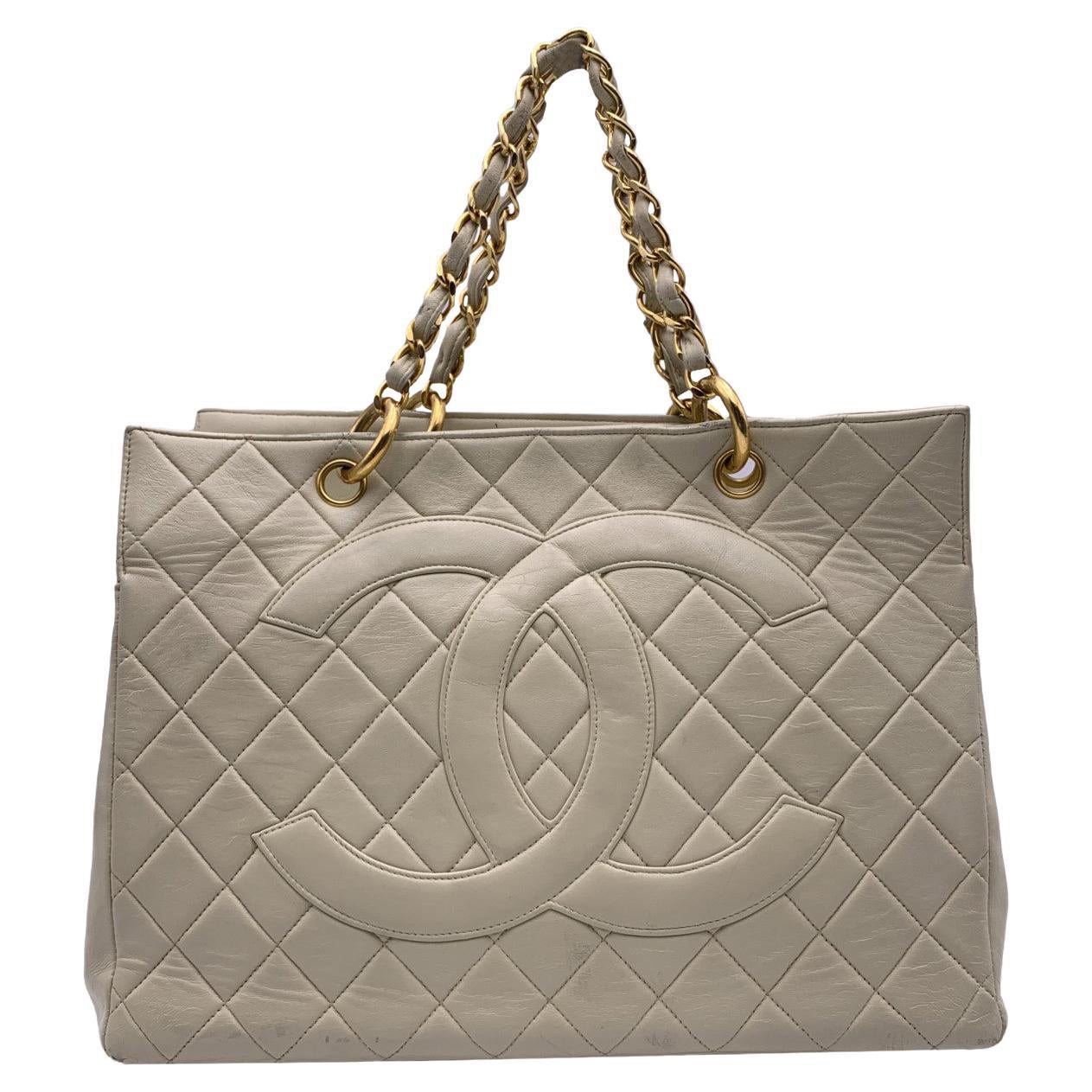 Chanel Vintage Beige Quilted Leather Grand Shopping Tote GST 1997