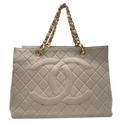 Chanel Vintage Beige Quilted Leather Grand Shopping Tote GST 1997