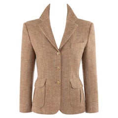 Vintage RALPH LAUREN c.1970's Brown Tan Tweed Wool Fitted Button Up Blazer Coat Jacket 