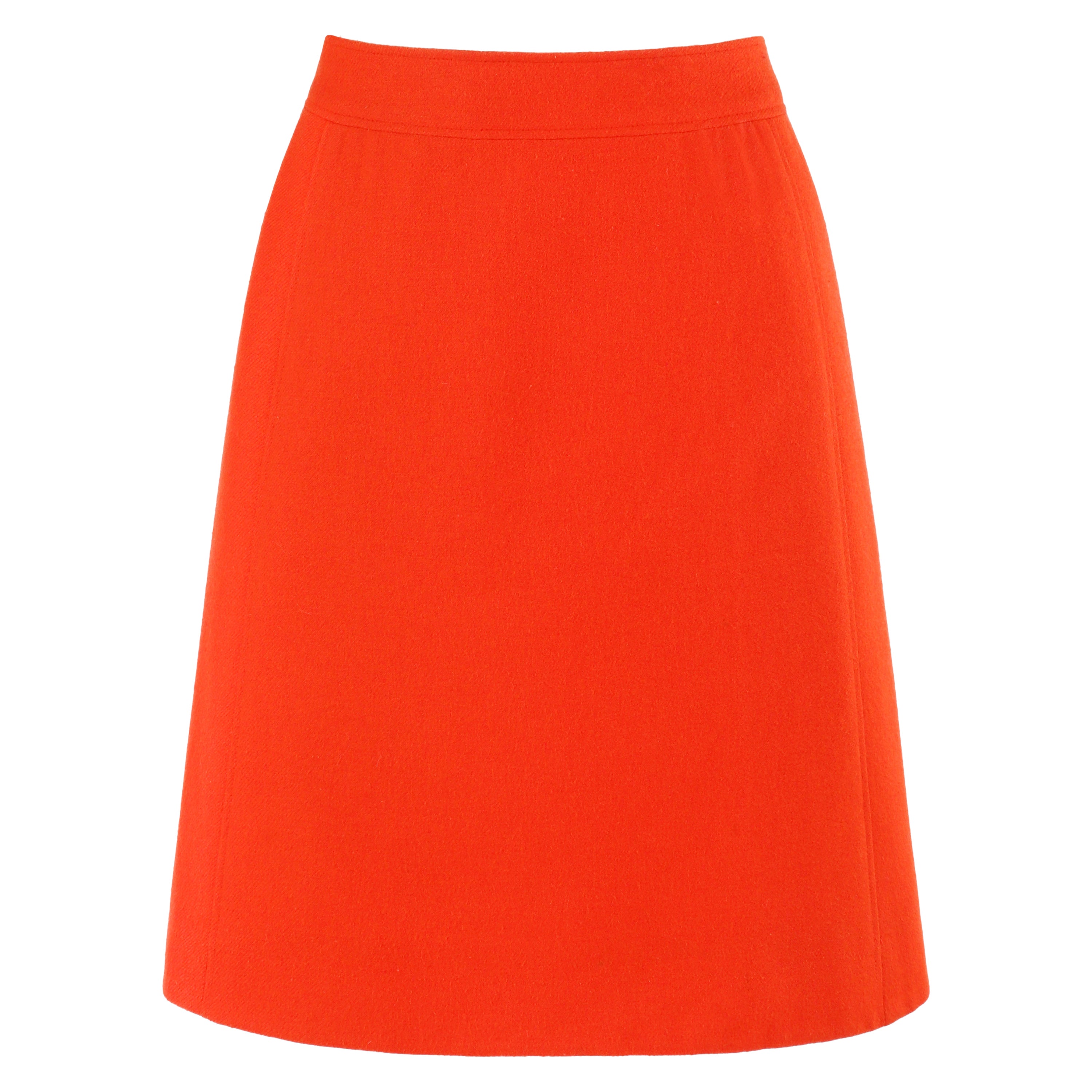 COURREGES c.1970's Orange Wool Classic Tailored A-Line Knee Length Skirt en vente