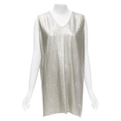 Used RICK OWENS LILIES silver metallic scoop neck boxy relaxed tank dress IT42 M